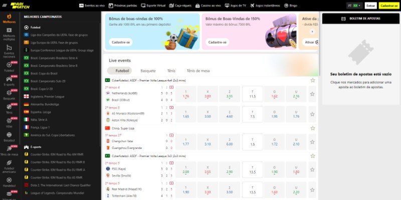 Pagina de esportes de Parimatch 