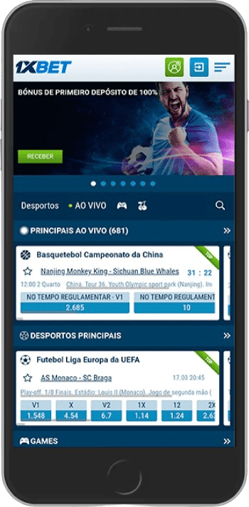 Captura de tela no telefone da página da casa de apostas 1xBet