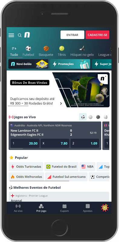 Captura de tela no telefone da página da casa de apostas Novibet