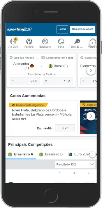 Captura de tela no telefone da página da casa de apostas Sportingbet