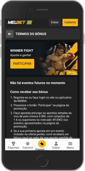 Captura de ecrã móvel do bónus melbet winner fight