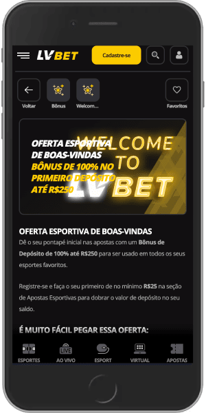 Captura de ecrã móvel do bónus de boas-vindas da LV BET