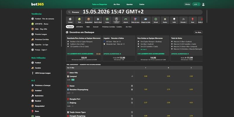 Captura de tela da página esportiva da bet365