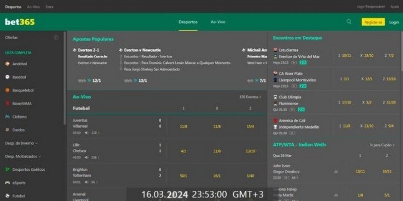 Captura de tela da página de esportes - bet365