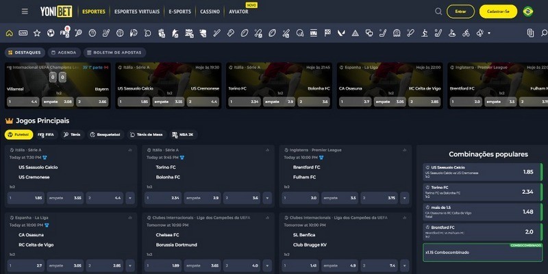 Captura de tela da página de esportes - Yonibet