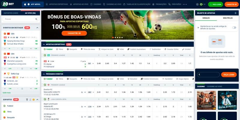 Captura de tela da página de esportes da casa de apostas - 20Bet