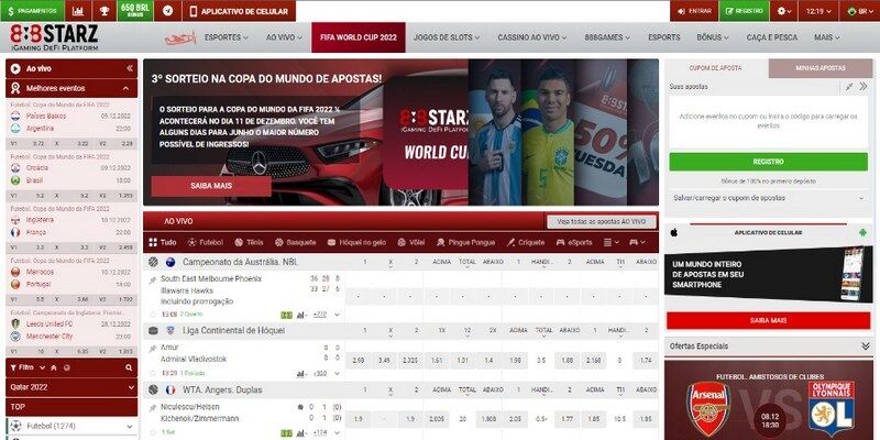 Captura de tela da página de esportes da casa de apostas - 888Starz