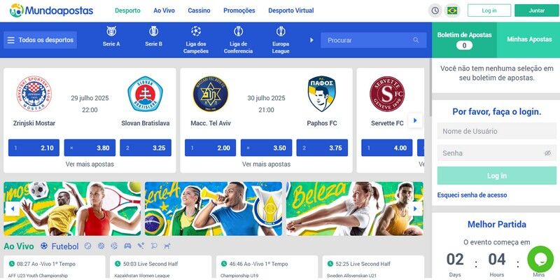 Captura de tela da página de esportes da casa de apostas - Mundoapostas