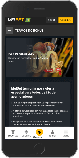 Captura de tela móvel do bônus melbet reembolso