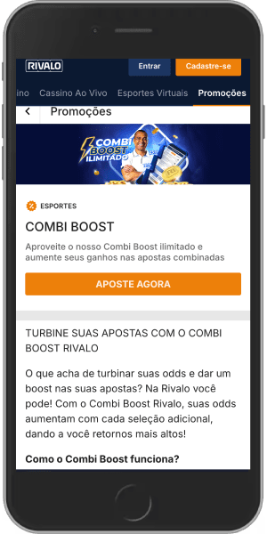 Bônus de Combi Boost Ilimitado em apostas combinadas Rivalo