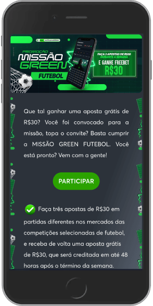 Captura de tela do celular do bônus de futebol da missao green da sportsbet 