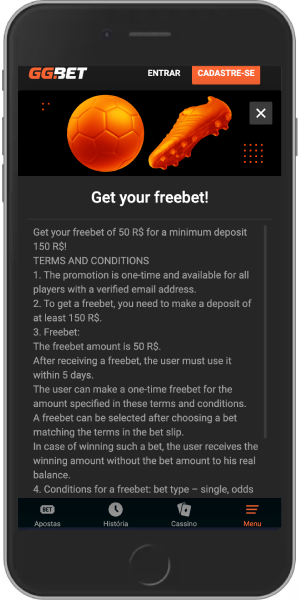 Captura de tela do bônus de freebet da GG.BET