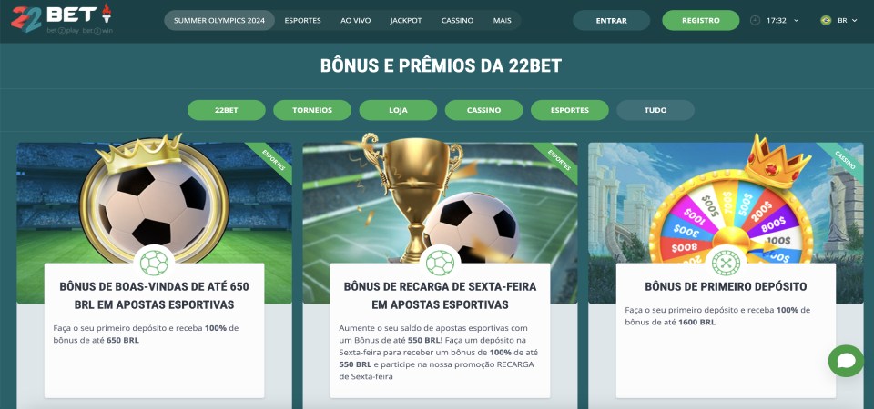 Captura de tela da página promocional do desktop 22bet