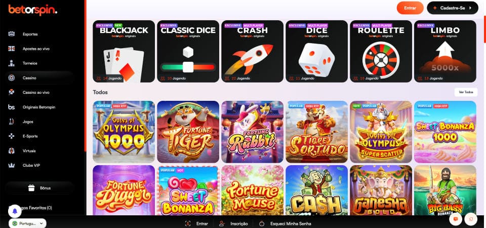 Captura de tela da página do cassino Betorspin