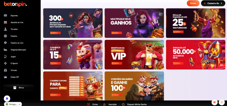 Captura de tela da página de bônus da Betorspin