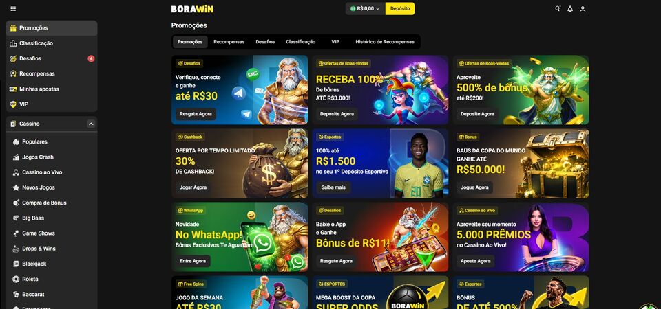 Captura de tela da página de promoções do Borawin