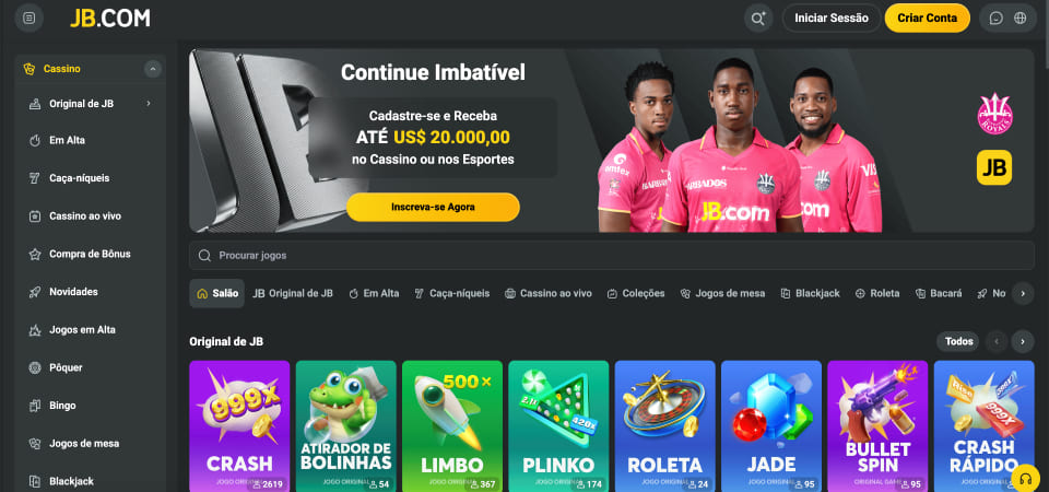 Captura de tela da página do cassino JB