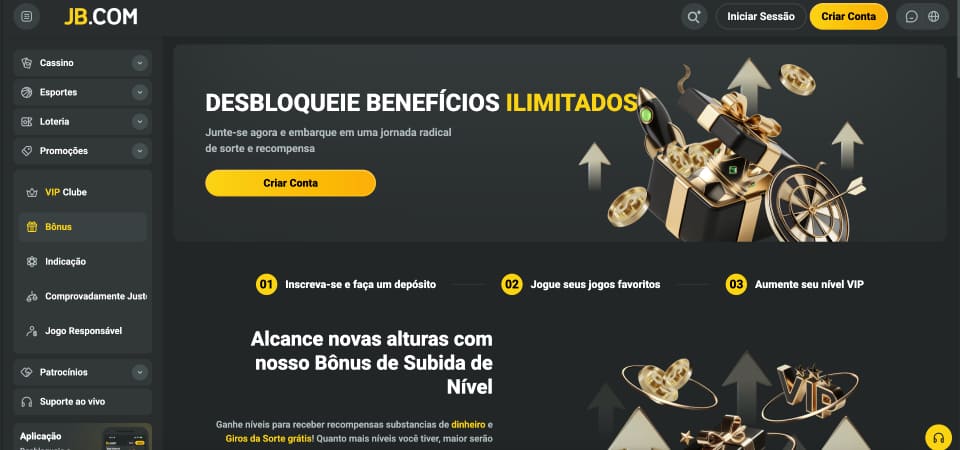 Captura de tela da página de bônus da JB