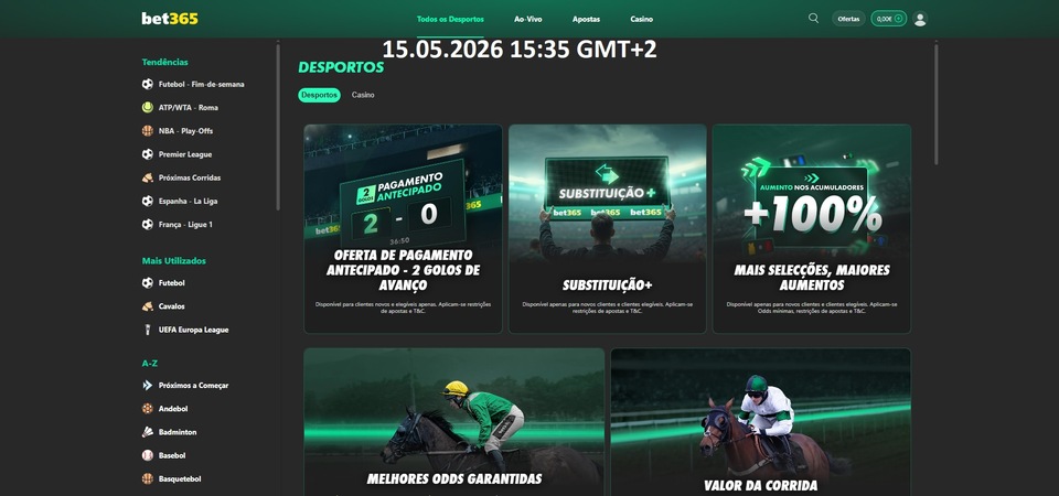 Captura de tela da página de bônus da casa de apostas bet365