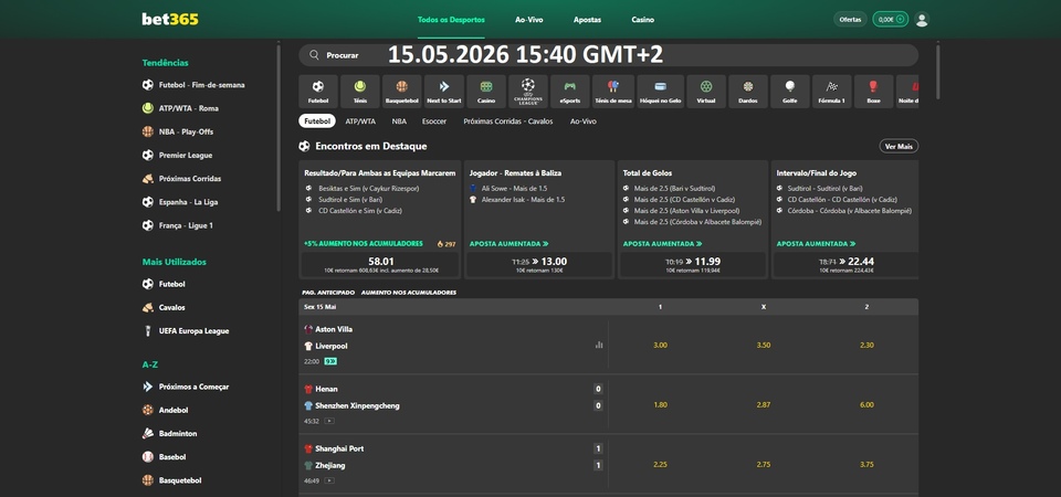 Captura de tela da página de suporte da casa de apostas bet365