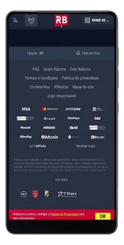 Métodos de pagamento de Rabona mobile
