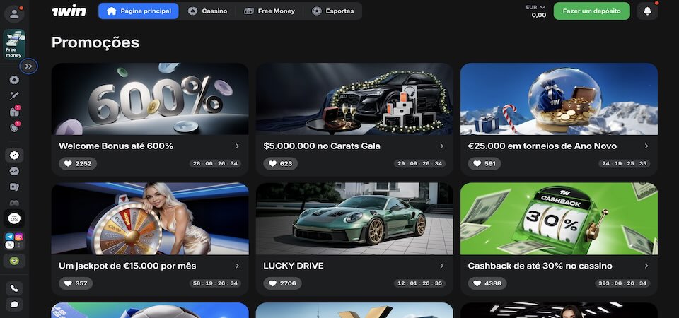 Captura de tela da página de promoções da 1win