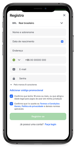 Captura de tela da página de registro da 1win 1