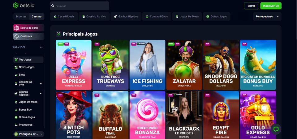 Captura de tela da página do cassino Bets.io