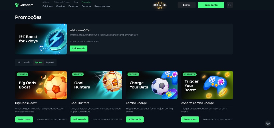 Captura de tela da página de promoções da Gamdom