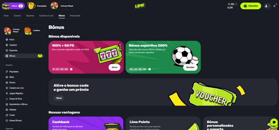 Captura de tela da promoção da Lime