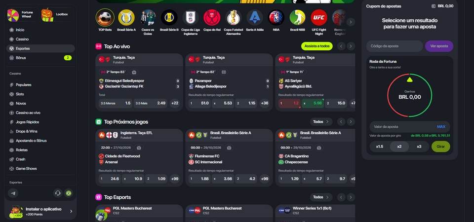 Captura de tela da página de esportes da Lime