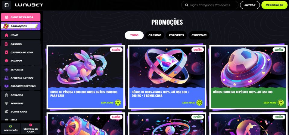 Captura de tela da promoção da Lunubet
