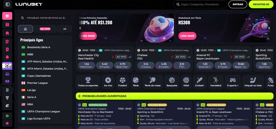 Captura de tela da página de esportes da Lunubet