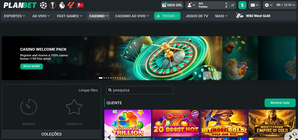 Captura de tela da página do cassino PLANBET