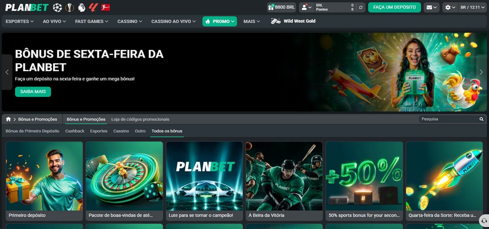 Captura de tela da página de promoções da PLANBET