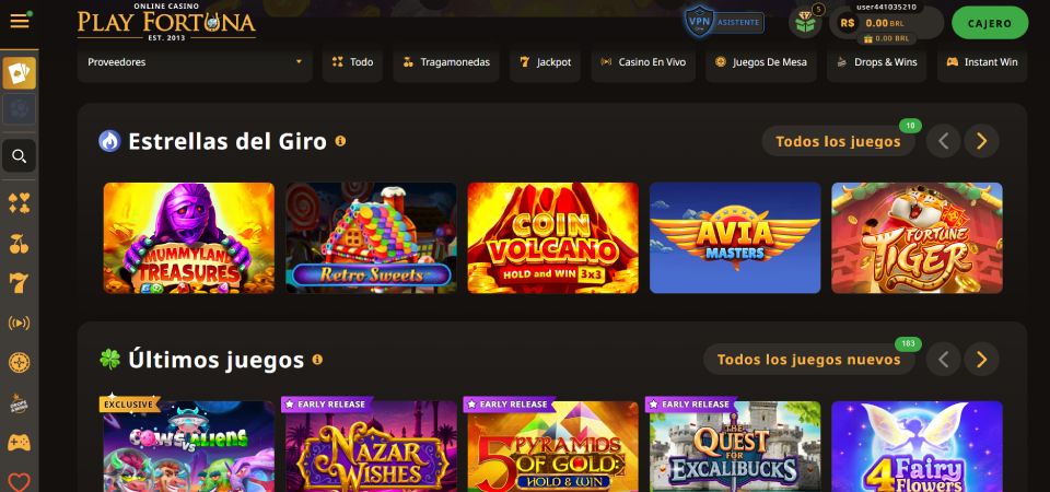 Captura de tela da página do cassino Play Fortuna
