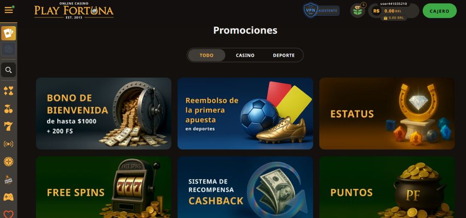 Captura de tela da página de códigos promocionais do Play Fortuna