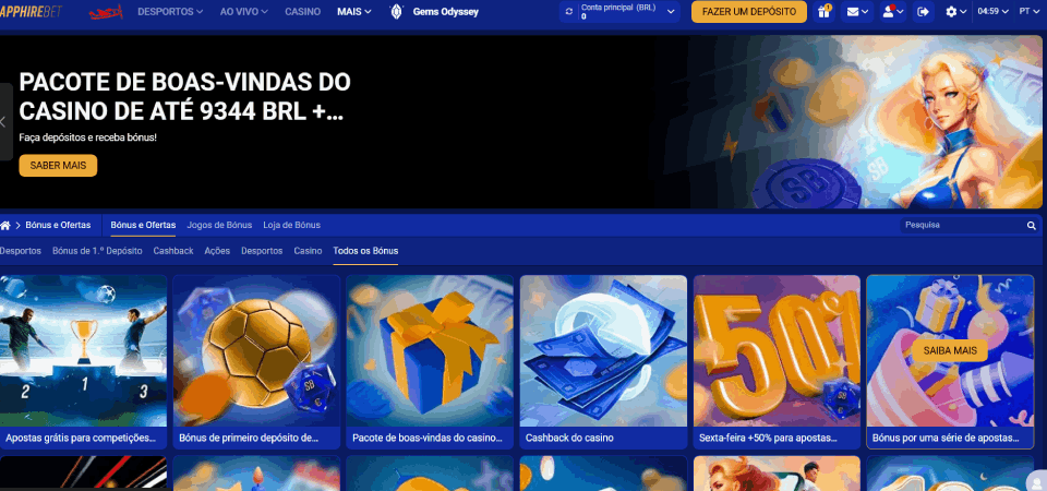 Captura de tela da página de bônus da casa de apostas SapphireBet