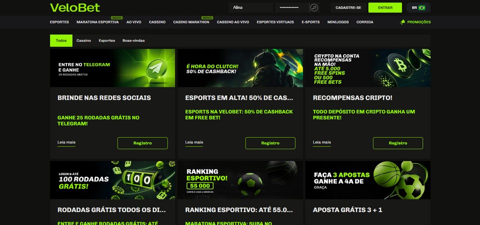 Captura de tela da página de bônus do Velobet