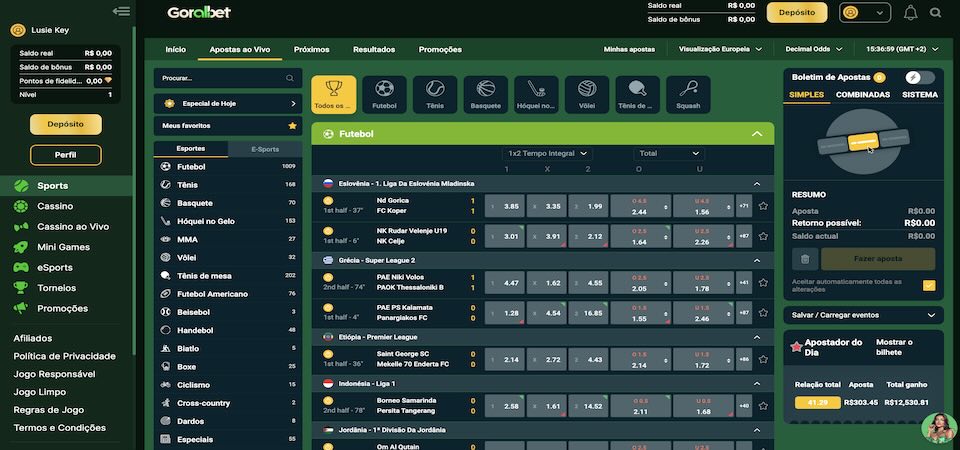 Captura de tela da página de apostas ao vivo da goralbet