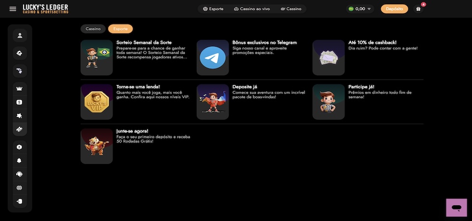 Captura de tela da página de bônus do Lucky's Ledger