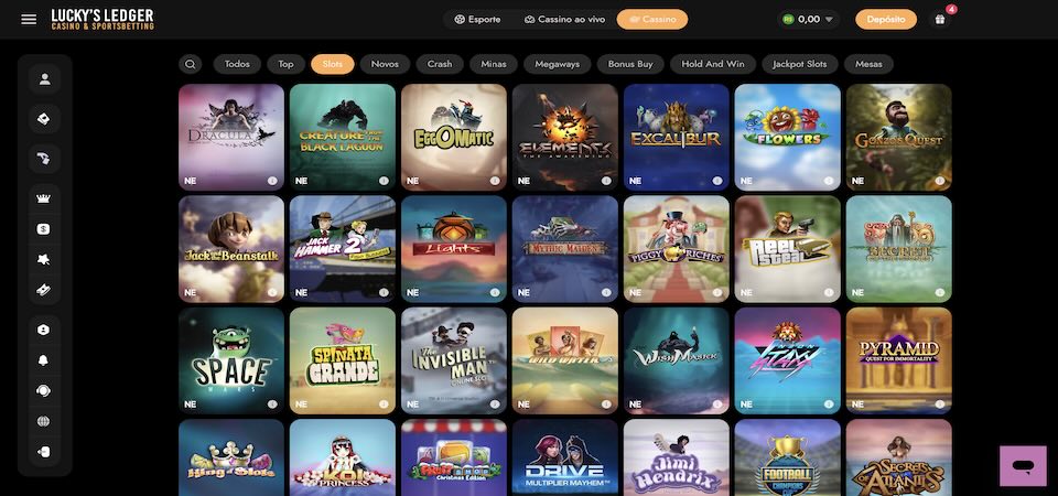 Captura de tela da página do cassino Lucky's Ledger