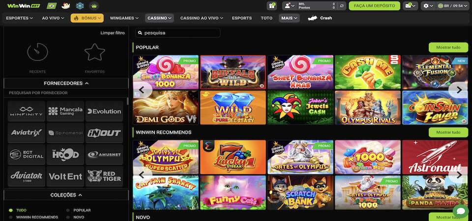 Captura de tela da página do cassino WinWin
