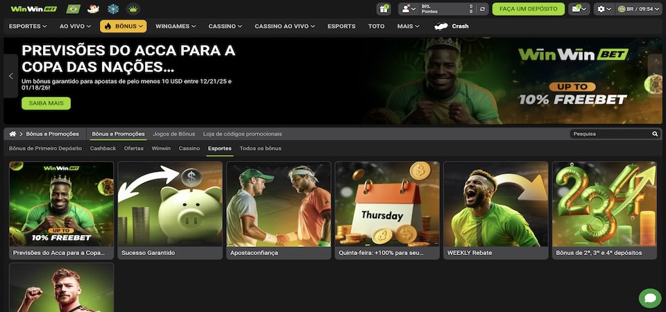 Captura de tela da página de bônus do WinWin