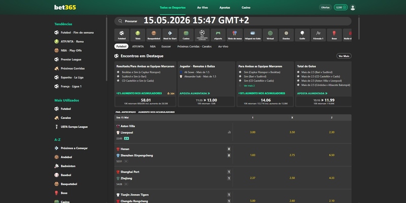 Página de esportes da casa de apostas bet365