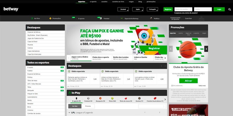 Página de esportes da casa de apostas Betway